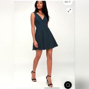 You Complete Me Navy Blue Lace Skater Dres